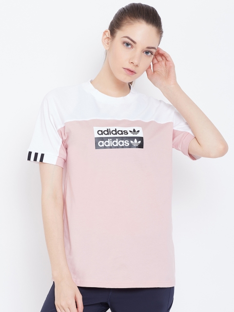 

ADIDAS Originals Women Pink & White Colourblocked T-shirt