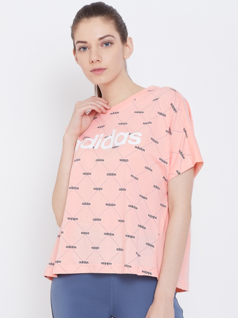 

ADIDAS Women Peach-Coloured Printed Remera Core Fav Round Neck T-shirt