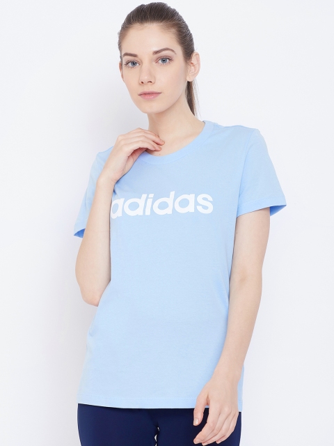 

ADIDAS Women Blue Printed Essentials Linear Round Neck Training T-shirt