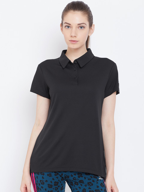 

ADIDAS Women Black Climachill Self-Checked Polo Tennis T-Shirt