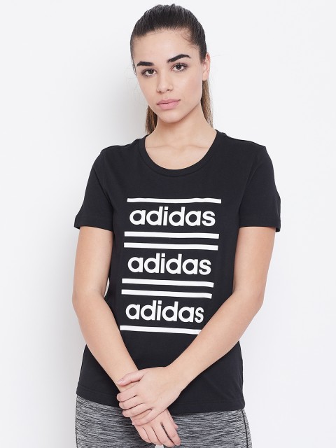 

ADIDAS Women Black & White Printed Round Neck T-shirt