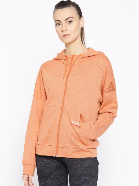 

ADIDAS Women Orange ID Melange Solid Hooded Sweatshirt
