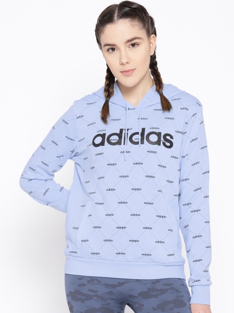 

ADIDAS Women Blue & Black Printed Core Favourite Hooded Sweatshirt