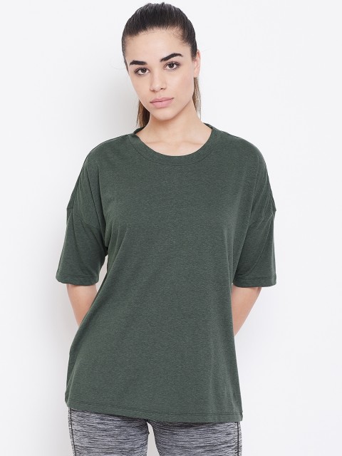 

ADIDAS Women Olive Green Solid MH 3 Stripe T-Shirt