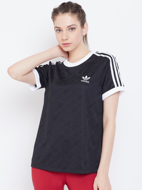 

ADIDAS Originals Women Black 3 Stripes Self Design T-Shirt