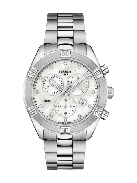 

TISSOT Women White PR 100 Sport Chic Mother of Pearl Diamond-Studded Chronograph Watch T1019171111600