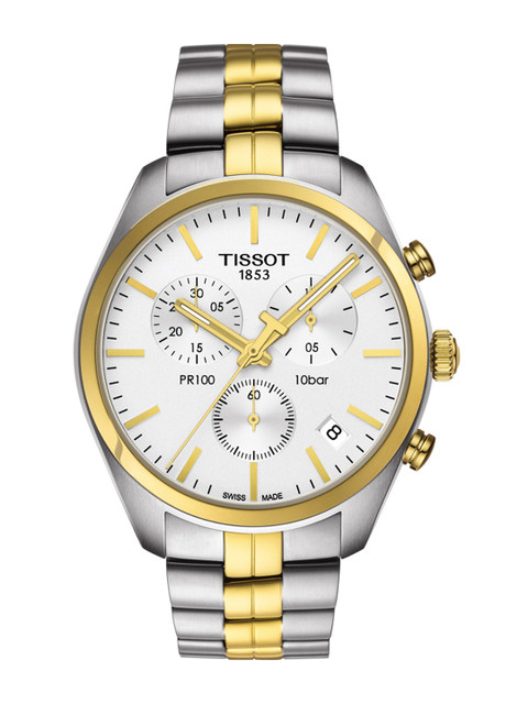 

TISSOT Men Silver-Toned Swiss PR 100 Chronograph Watch T1014172203100