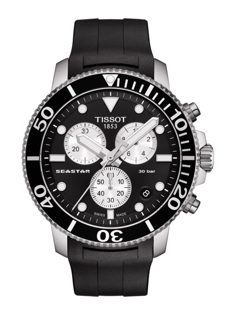 

TISSOT Men Black & Silver-Toned Seastar 1000 Chronograph Watch T1204171705100