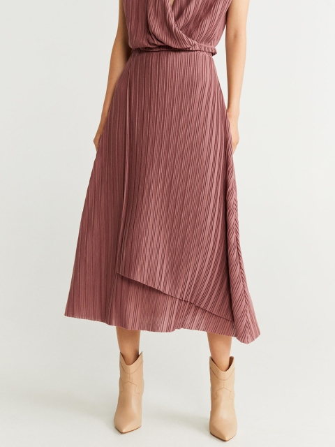 

MANGO Women Mauve Accordian Pleated Solid Layered A-Line Skirt
