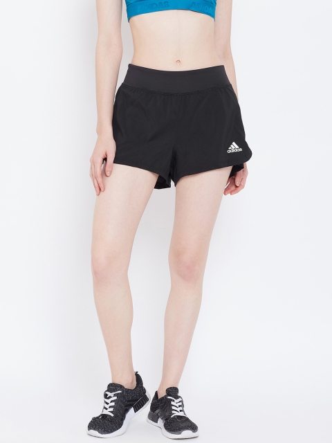

ADIDAS Women Black Two-in-One Woven Solid Training Shorts