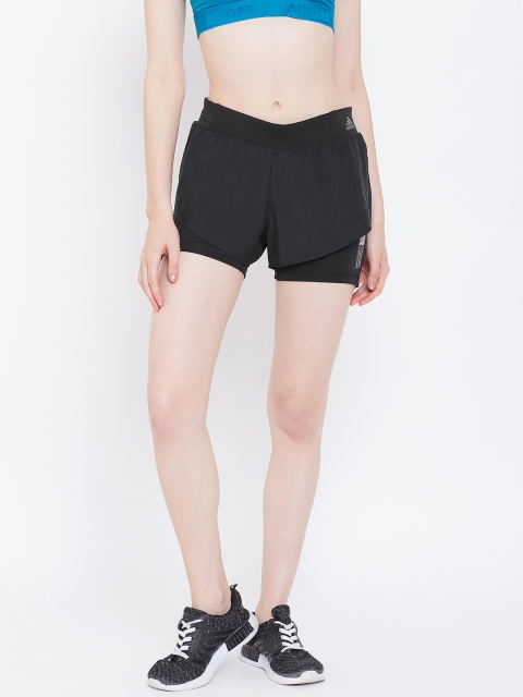 

ADIDAS Women Black Adapt Layered Solid Running Shorts