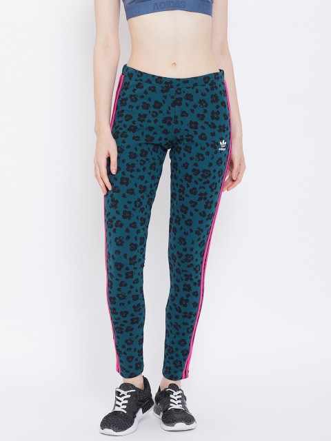 

ADIDAS Originals Women Teal Blue & Black All Over Print Tights