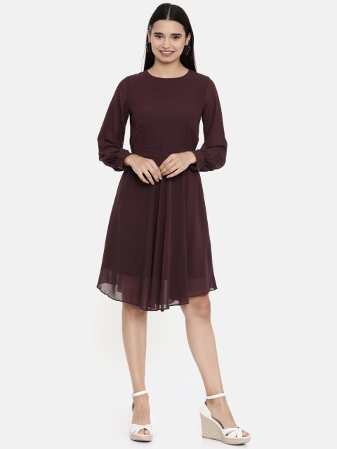 

AND Women Solid Brown Fit and Flare Dress