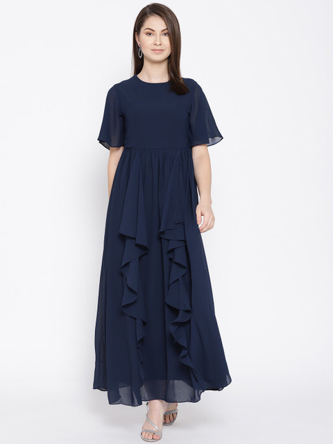 

AND Women Navy Blue Solid Maxi Dress