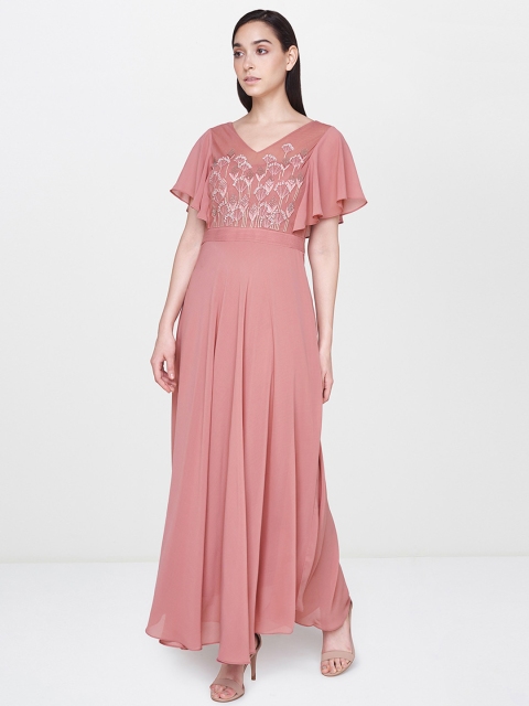 

AND Women Pink Solid Maxi Dress with Embellished Detail