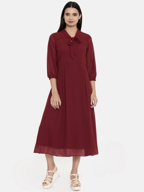 

AND Women Solid Maroon A-Line Dress