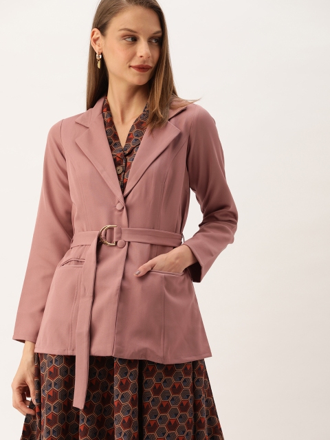 

AND Women Rose-Pink Solid Open Front Jacket