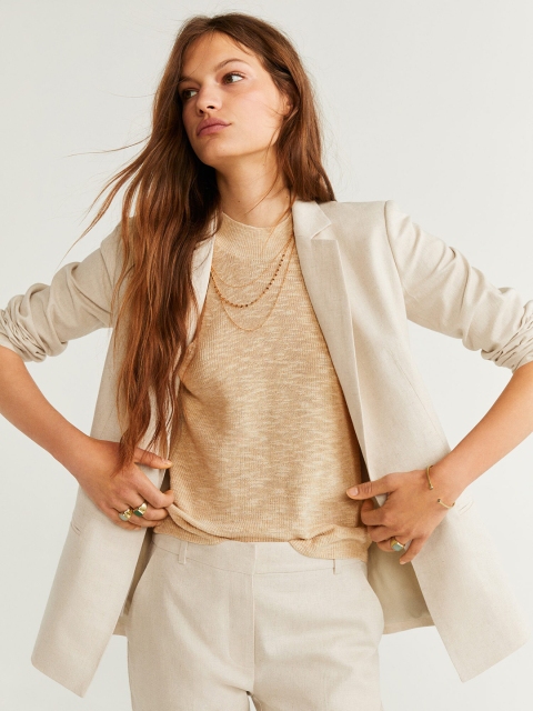 

MANGO Women Beige Solid Front-Open Smart Casual Blazer