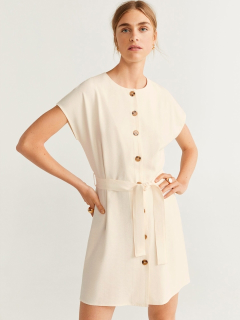 

MANGO Women Cream-Coloured Solid A-Line Dress