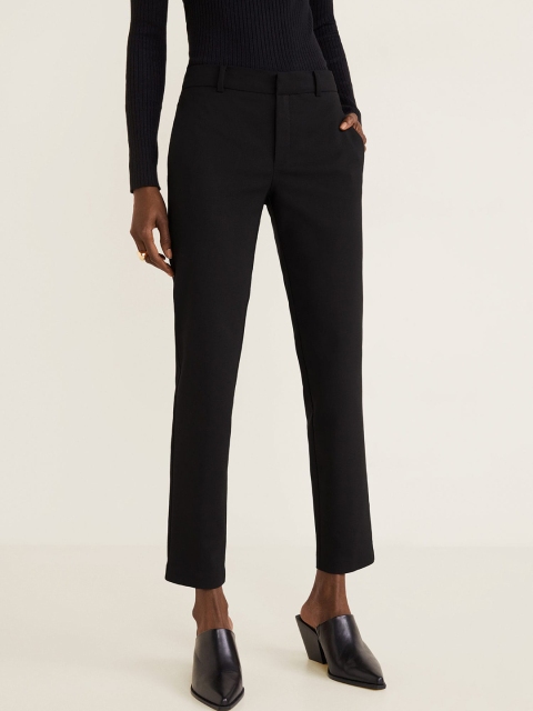 

MANGO Women Black Regular Fit Solid Cropped Formal Trousers