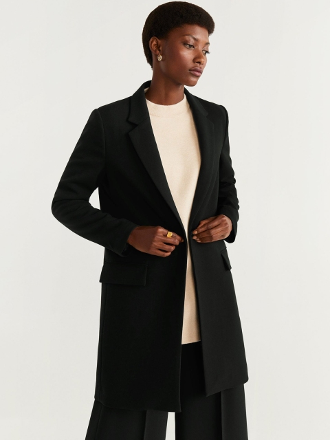 

MANGO Women Black Solid Single-Breasted Longline Casual Blazer