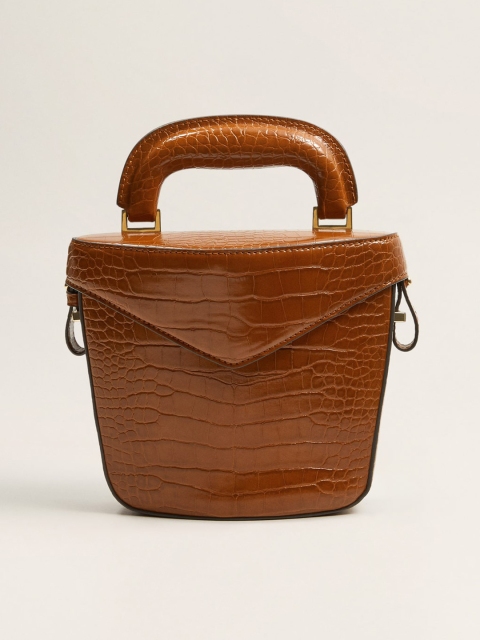 

MANGO Brown Croc Textured Satchel