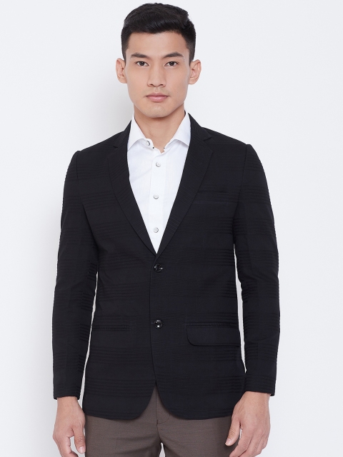 

Shaftesbury London Men Black Slim Fit Self-Striped Smart Casual Blazer