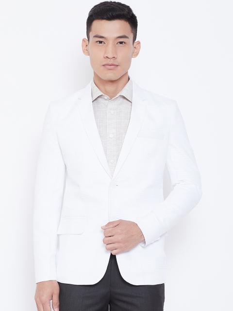 

Shaftesbury London Men White Slim Fit Self-Striped Formal Blazer