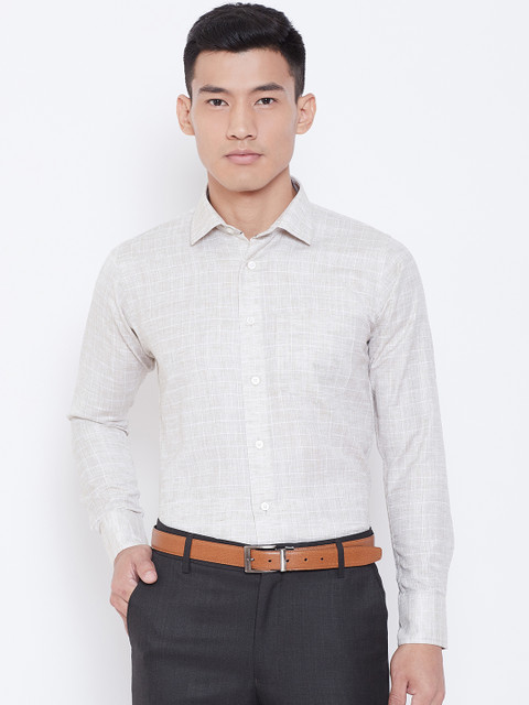 

Shaftesbury London Men Beige Smart Slim Fit Self-Checked Semiformal Shirt
