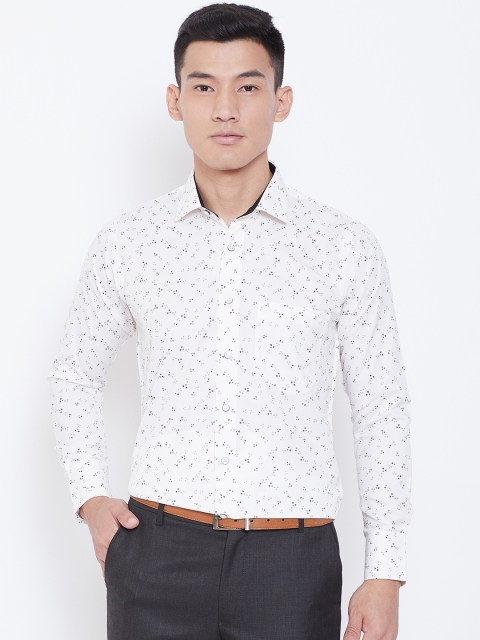

Shaftesbury London Men Cream-Coloured & Navy Blue Slim Fit Printed Casual Shirt
