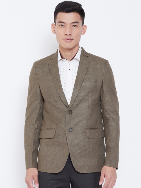 

Shaftesbury London Men Brown & Black Slim Fit Self-Design Formal Blazer