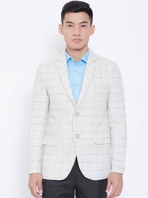

Shaftesbury London Men Off-White Slim Fit Self-Checked Smart Casual Blazer