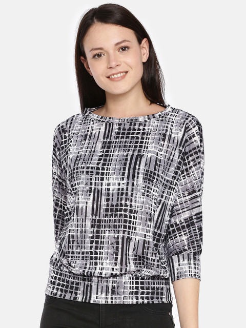 

AND Women Black & Grey Printed Top