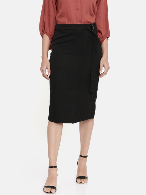 

AND Women Black Solid Straight Formal Skirt