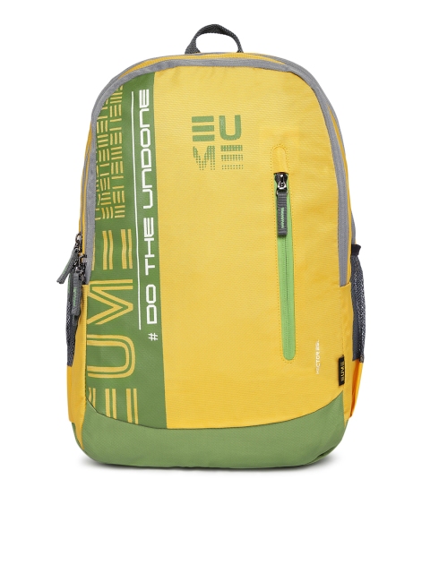 

EUME Unisex Yellow Typography Water Resistant Backpack