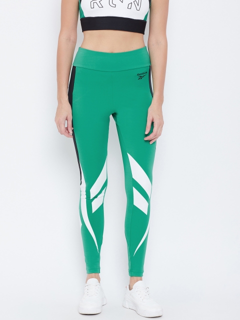 

Reebok Classic Women Green & White Printed Vector Tights