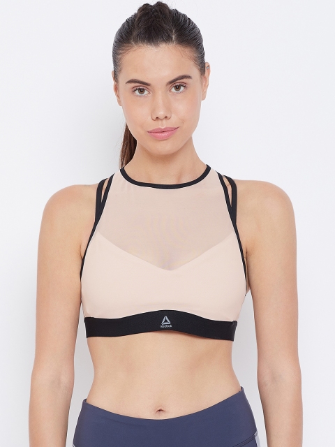 

Reebok Beige Solid Strappy Mesh Studio Bra DY8202