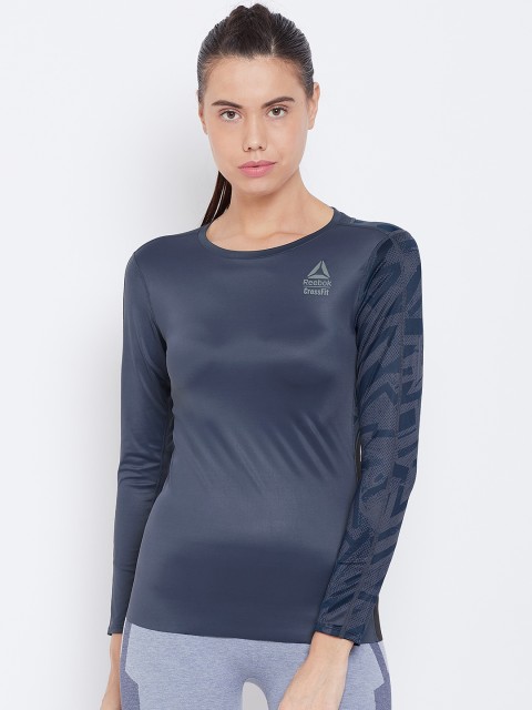 

Reebok Women Navy Blue & Black Crossfit Paddle Colourblocked T-Shirt