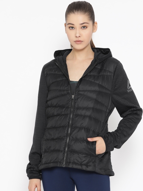 

Reebok Women Black Solid Outwear Thermowarm Hybrid Down Outdoor Jacket