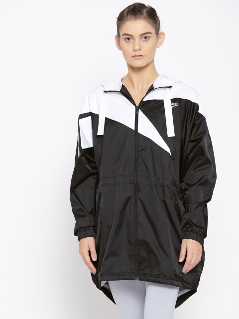 

Reebok Classic Women Black Vector Windbreaker Hooded Jacket