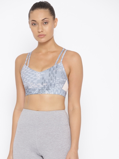 

Reebok Grey Hero Strappy Padded SpeckGri Workout Bra DY8069