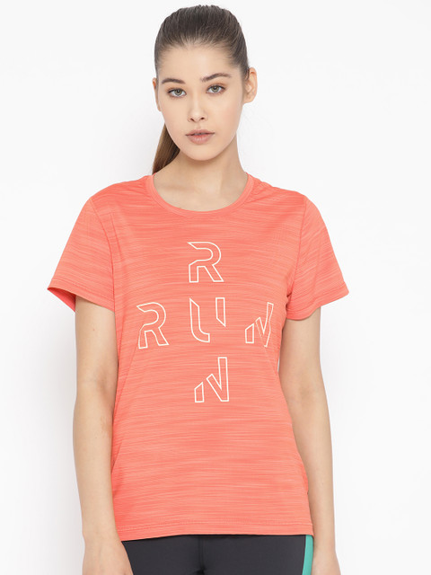 

Reebok Women Coral Orange Printed One Series Running Activchill T-shirt