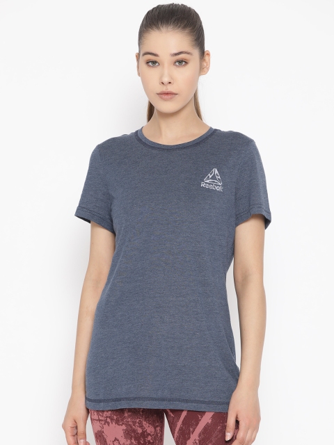 

Reebok Women Navy Blue Solid Training Workout Ready Graphic T-shirt