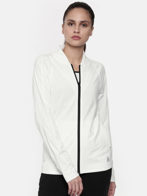 

Reebok Women White Solid OS Training Track Jacket