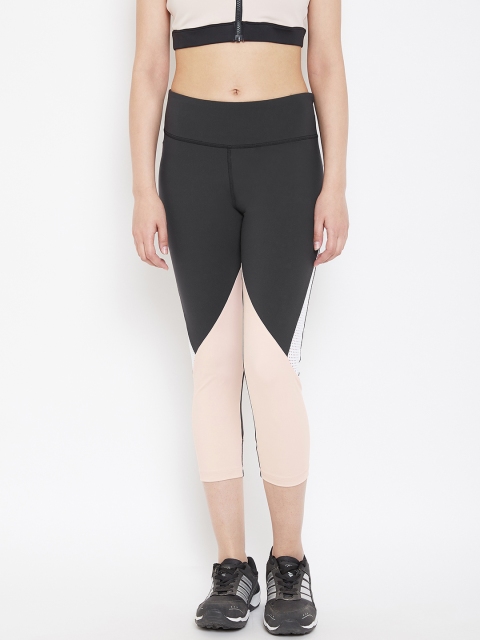 

Reebok Women Black & Cream-Coloured OS Lux 2.0 PE Colourblocked Studio 3/4th Tights