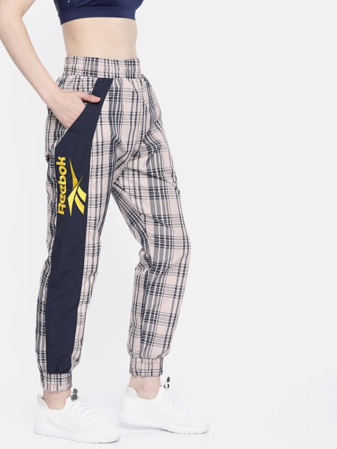 

Reebok Classic Women Navy Blue & Beige Checked Slim Fit CL V Training Joggers