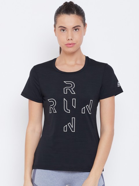 

Reebok Women Black & White Slim Fit One Series Running Activechill T-Shirt