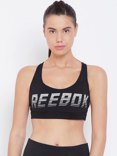 

Reebok Women Black & White Printed Hero Racer Medium-Impact Padded Sports Bra EB8162