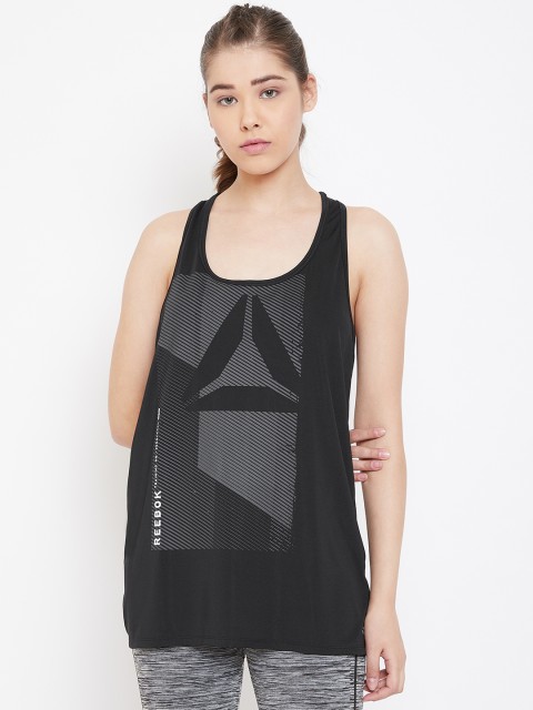 

Reebok Women Black & Grey One Series Activchill Graphic Print Training Tank Top