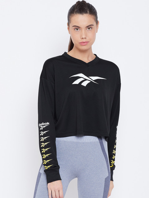 

Reebok Classic Women Black Vector Crop Printed T-Shirt